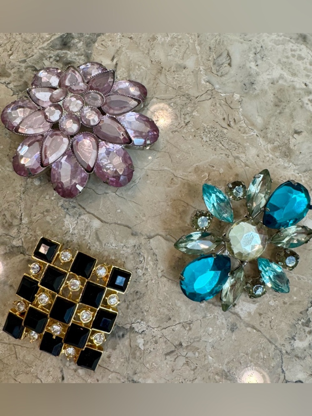 Floral Jewel Brooch - Purple, Teal & Black